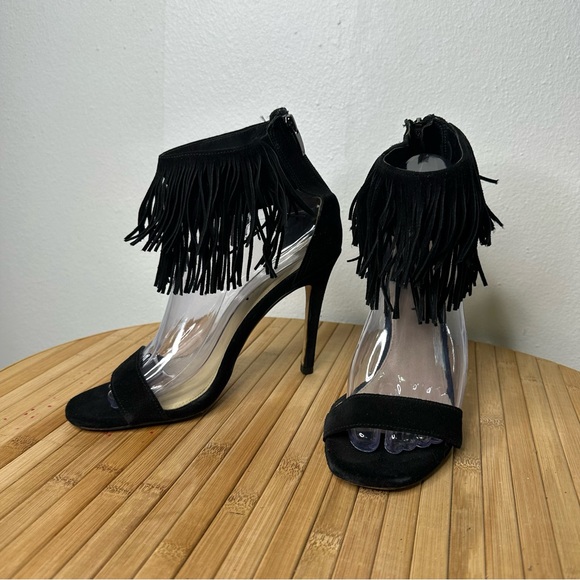 Via Spiga Black Fringe Heels - Picture 1 of 8